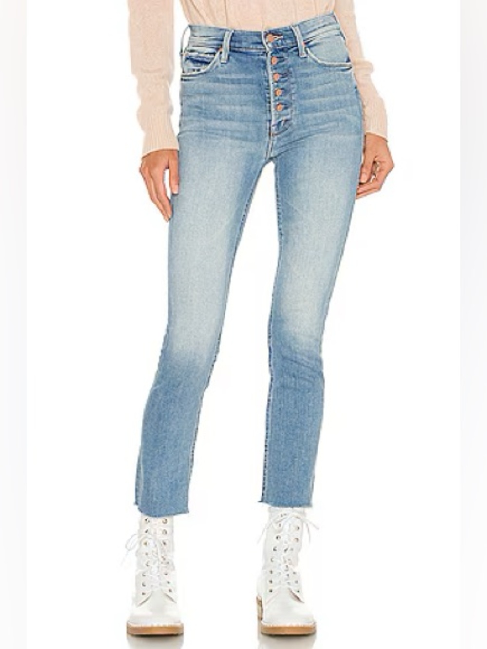 Mother The Pixie Dazzler Ankle Fray Jeans in Au Revoir Button Fly Jeans Size 29
